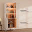  Meuble audio-vidéo modulaire de 118 po de largeur et vitrine avec lumières DEL, portes en verre, quincaillerie de couleur laiton et poignées en cuir véritable, pour téléviseurs de 75 po ou moins-547941116