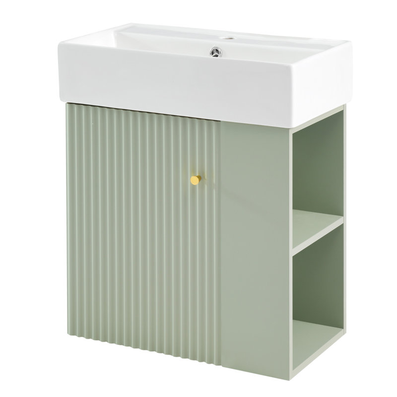Meuble-lavabo flottant moderne de 21,6 po avec lavabo en céramique - parfait pour les petites salles de bain, rangement à droite