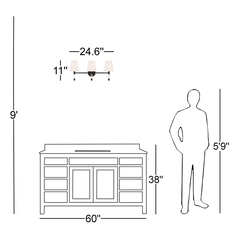 Éclairage pour meuble-lavabo 3 lumières Michelly, Fer vieilli
