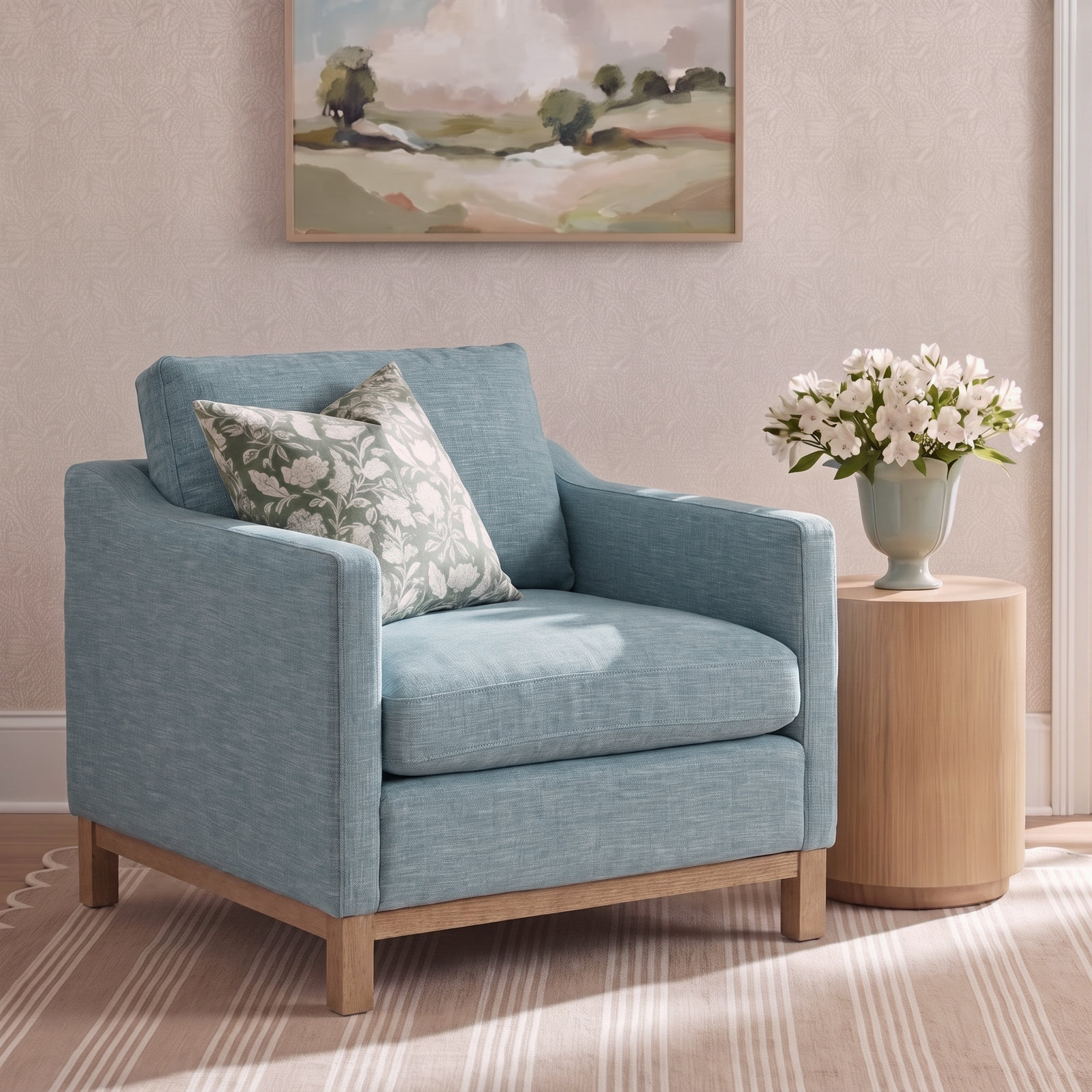 Cami Oak Armchair, Blue Linen Blend