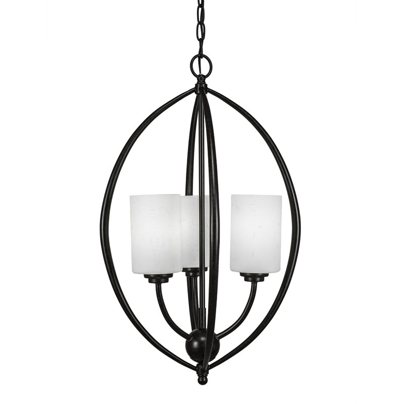 Albreda 3-Light Unique / Statement Geometric Chandelier, White Muslin, Dark Granite