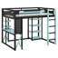 Lit mezzanine double avec bureau, lumière à DEL RVB et station de charge, lit en bois avec bureau en dessous-583216502