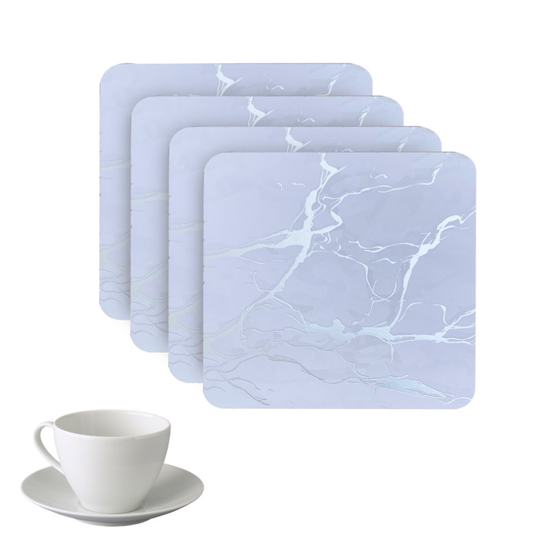 Silver Marble Cork Placemats and Coasters Set, 12" x 18"