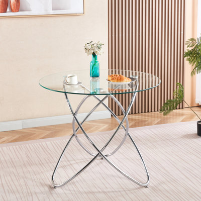 Table de salle à manger en métal avec pieds en métal pour le salon, style à la mode, stable ne secouant pas, simple à assembler, cuisine moderne de 29,45 po de hauteur avec verre trempé, apparence, réglable, 35,79 po