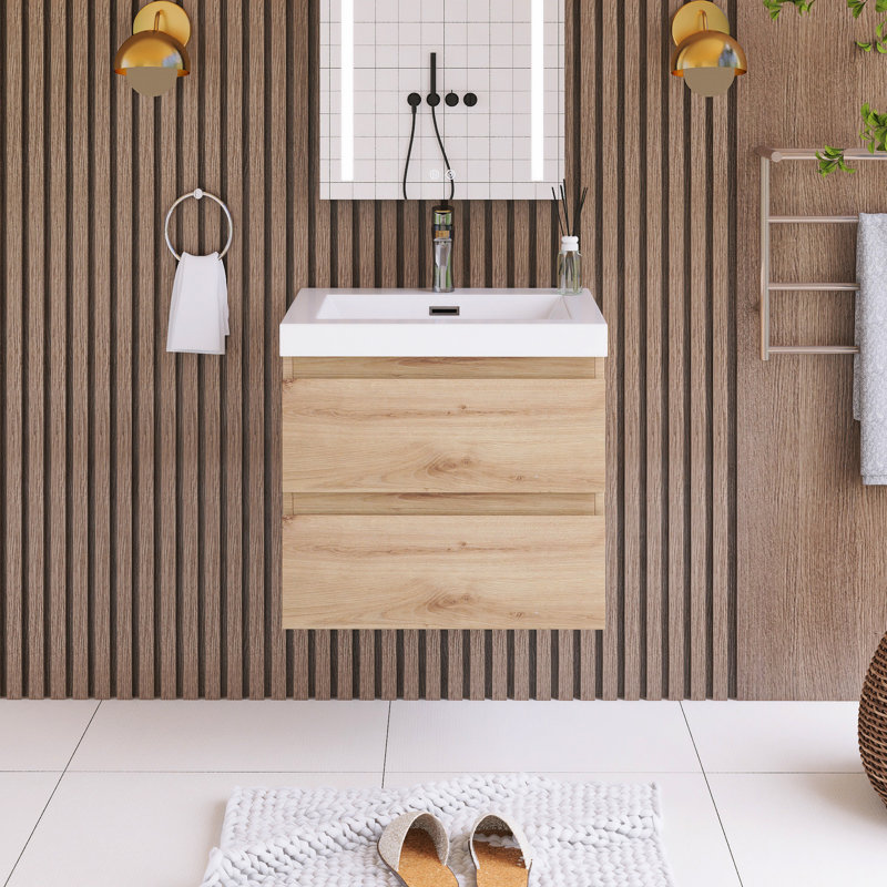 Meuble-lavabo mural simple 23 po avec plateau en résine Jeeda, Chêne