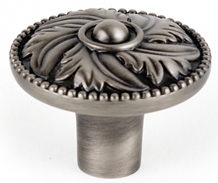 Hickory Mushroom Knob, 1.25" H x 1.5" W x 0.5" D, Pewter