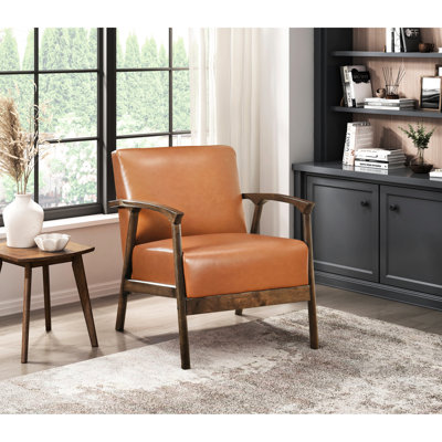 Chaise en similicuir brun pour espace de vie, avec assise en bois d'hévéa massif, solide