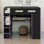 Lit mezzanine moderne en bois avec bureau spacieux, armoire, rangement et éclairage RVB