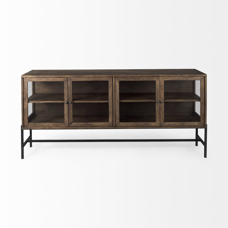 Buffet en bois massif de manguier 70 po Warner, Noir/brun