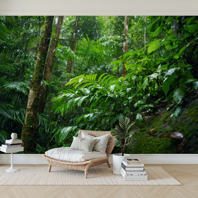 Peel and Stick Wallpaper 96" W x 69" H Modern Self Adhesive Wall Mural for Bedroom Tropical Forest Rainforest Plant Leaf Landscape Woodland