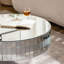 Table basse ronde à miroir 30,91 pouces avec grand diamant écrasé autour du miroir avec cadre en cristal argenté et bordure en cristal de luxe pour décoration intérieure moderne