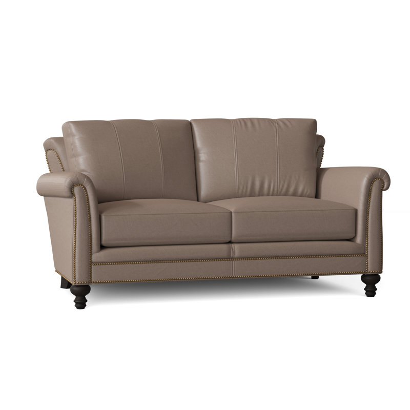 Richardson Loveseat, Aline Fumo Genuine Leather, Cobblestone, French Natural