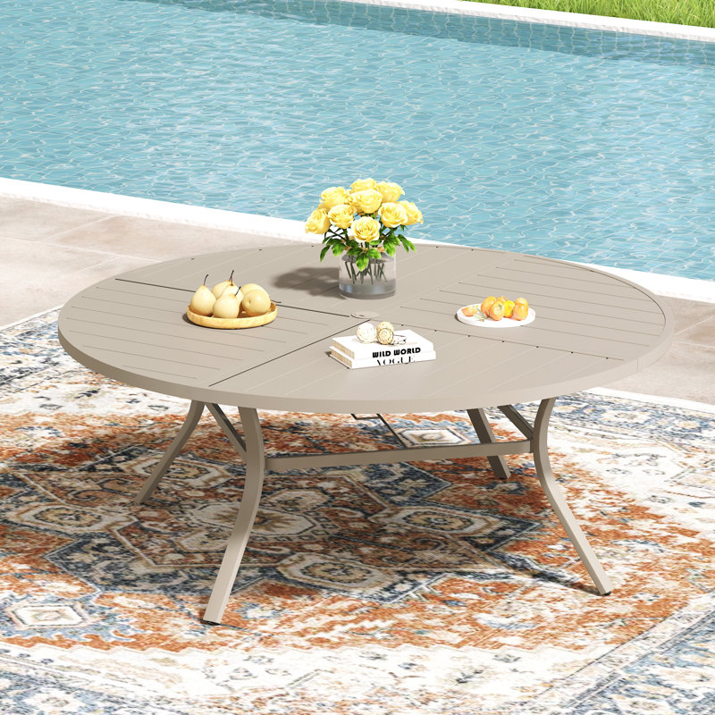 60" Round Metal Patio Dining Table, Sandshell