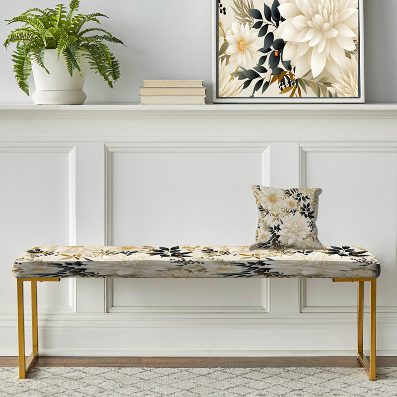 Carnation Mandalas Flowers Boho Pattern II - Floral Upholstered Gold Bench
