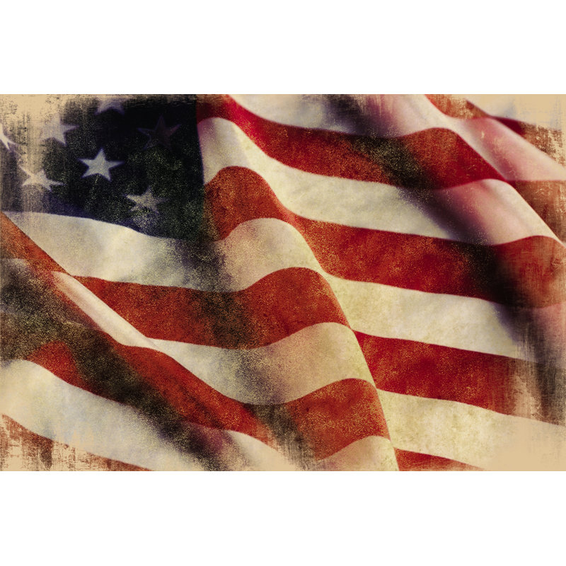 Rustic American Flag - Wrapped Canvas Print, 61cm H x 91cm W x 3.8cm D