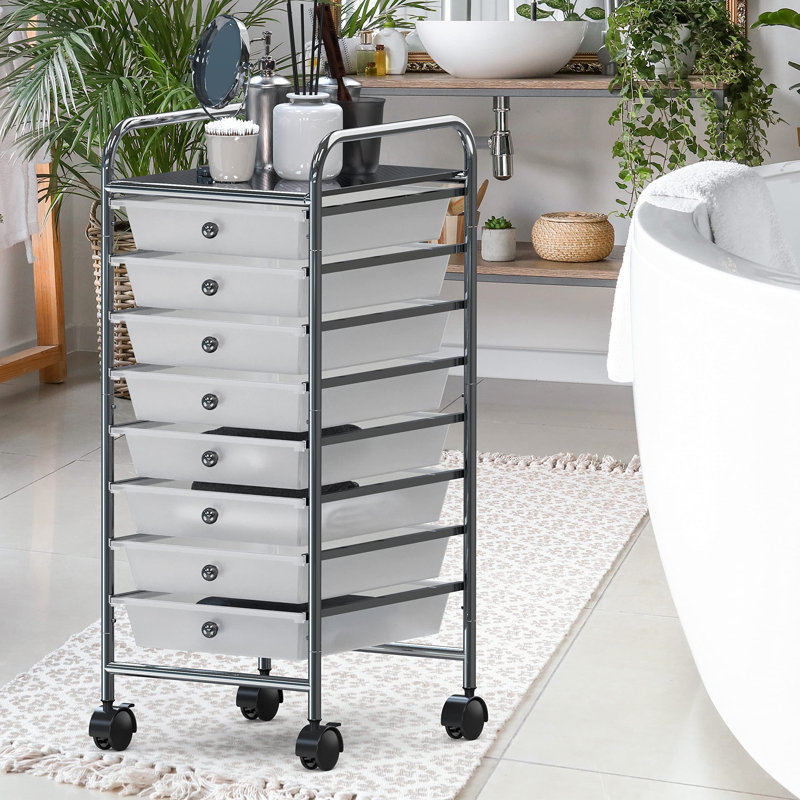 Black Heavy-Duty Metal Utility Cart With 8 Drawers - Rolling Storage Solution For Home And Office, Chrome