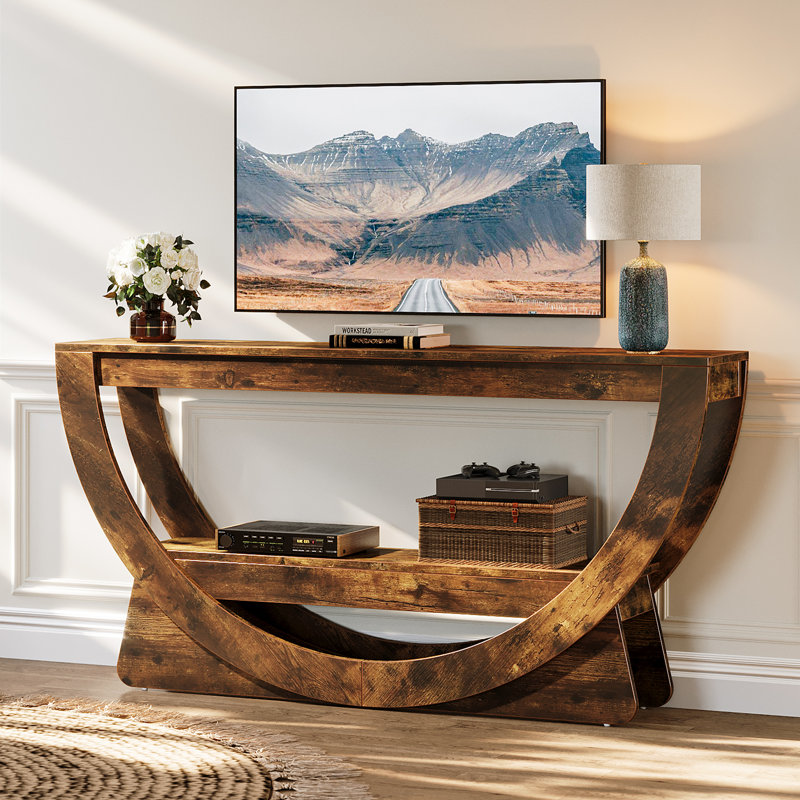 TV Stand for 55-75 Inches Television, Entertainment Center with Storage Shelves, Dark Brown
