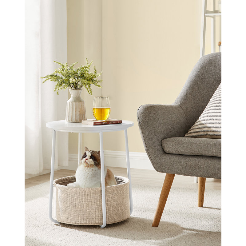 Lauranne Side Table with Storage, White/Beige