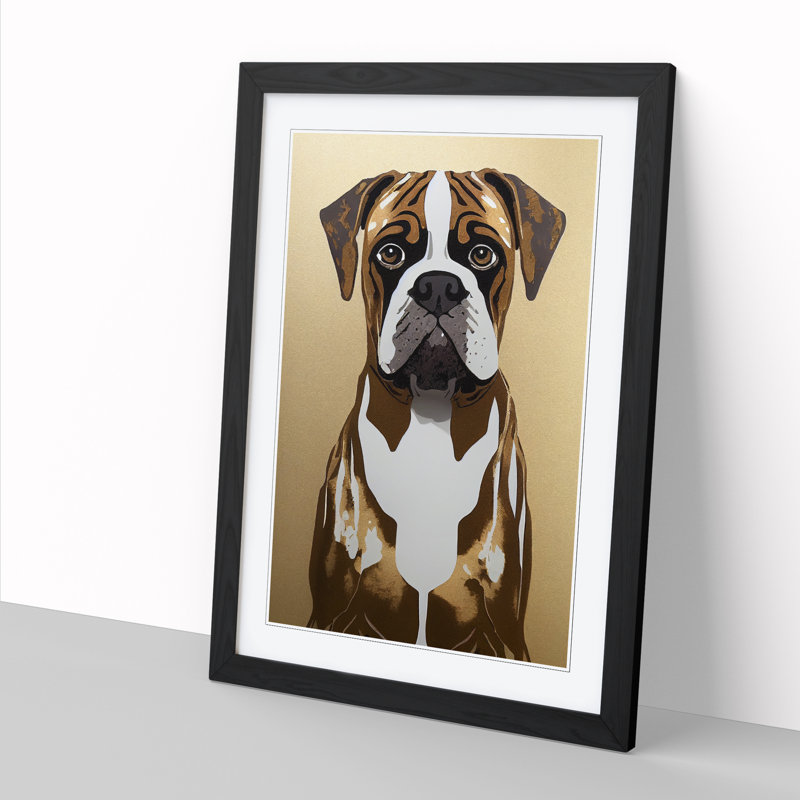 Boxer Dog Gold Leaf Vol.1 - Single Picture Frame Print, 34cm H x 25cm W, Black Framed