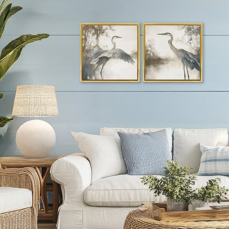 Ensemble de cadres flottants Heron Feathers Over Water 2pc, design par Mona Grace, H 18 po x l 18 po