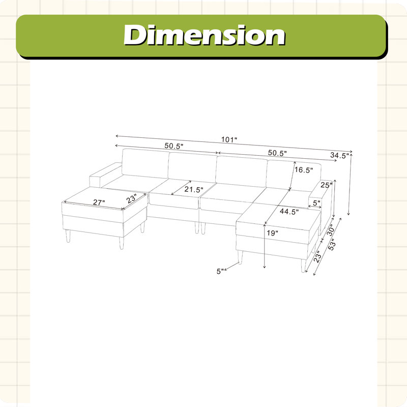 Canapé modulaire rembourré avec 2 repose-pieds, Gris foncé