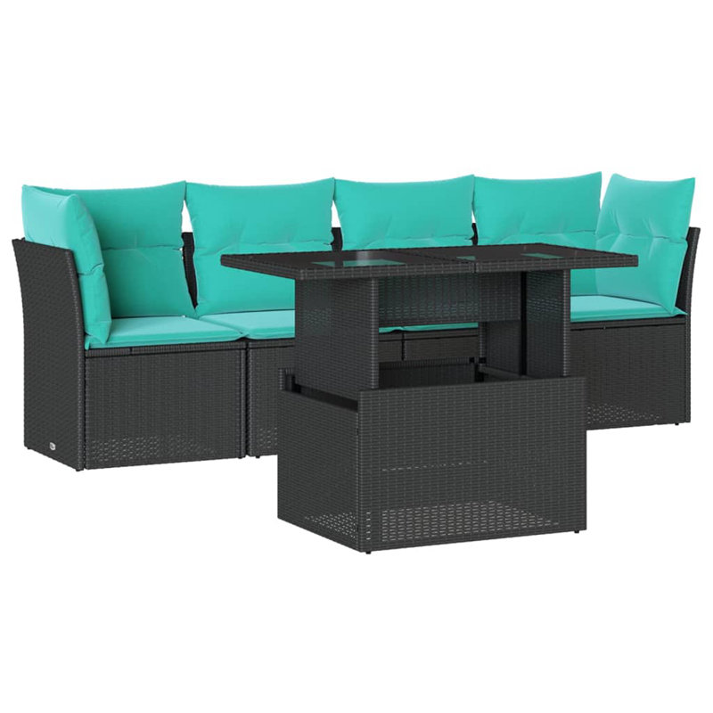  Ensemble de canapé de patio 5 pièces avec coussins en rotin de polyester noir