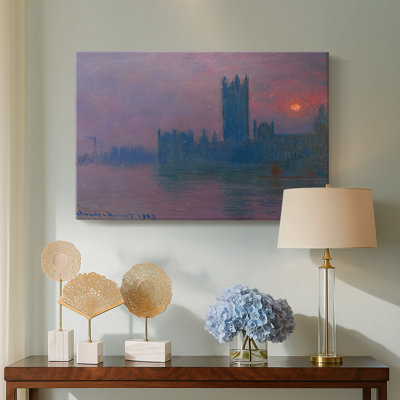 Claude Monet, "Maisons du Parlement, coucher de soleil" - Art mural sur toile tendue de qualité musée
