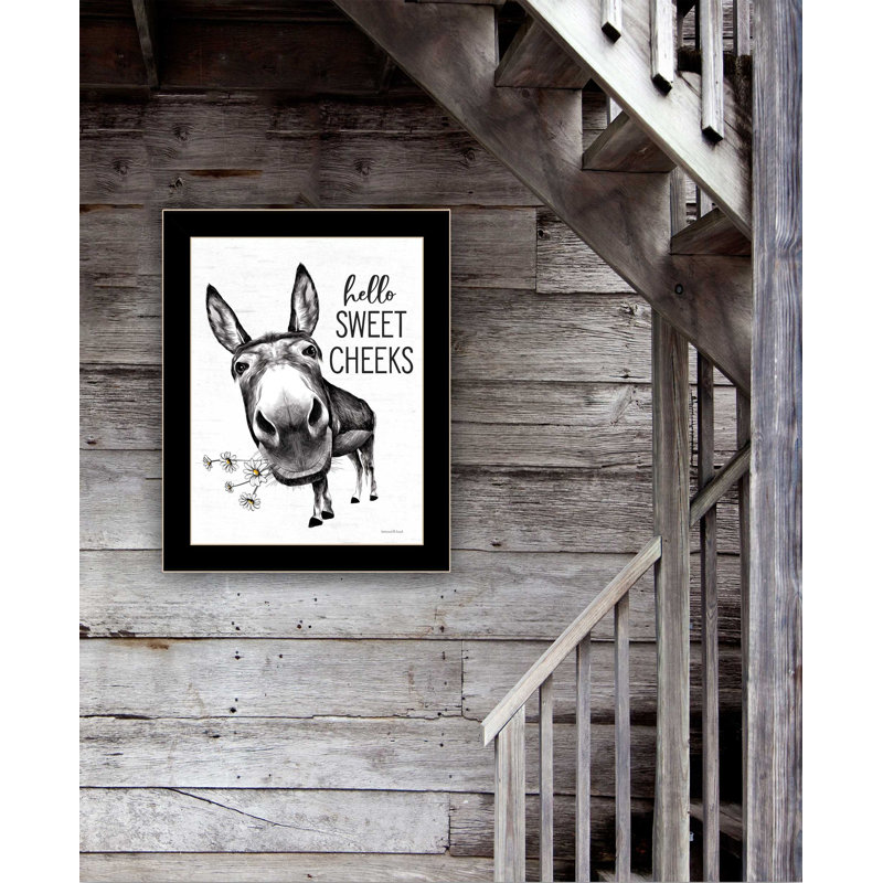 «Hello Sweet Cheek's Donkey», art mural encadré pour le salon, la maison, par lettrage et doublure, Cadre noir