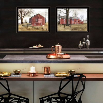 2 All American Barns Wall Decor. Living Room Art. Multicolor Wood+paper. 17.92 In. Deep X 1 Wide 14.38 High. 4.92 Lb. Black Frame. Fade- Coating. Hand
