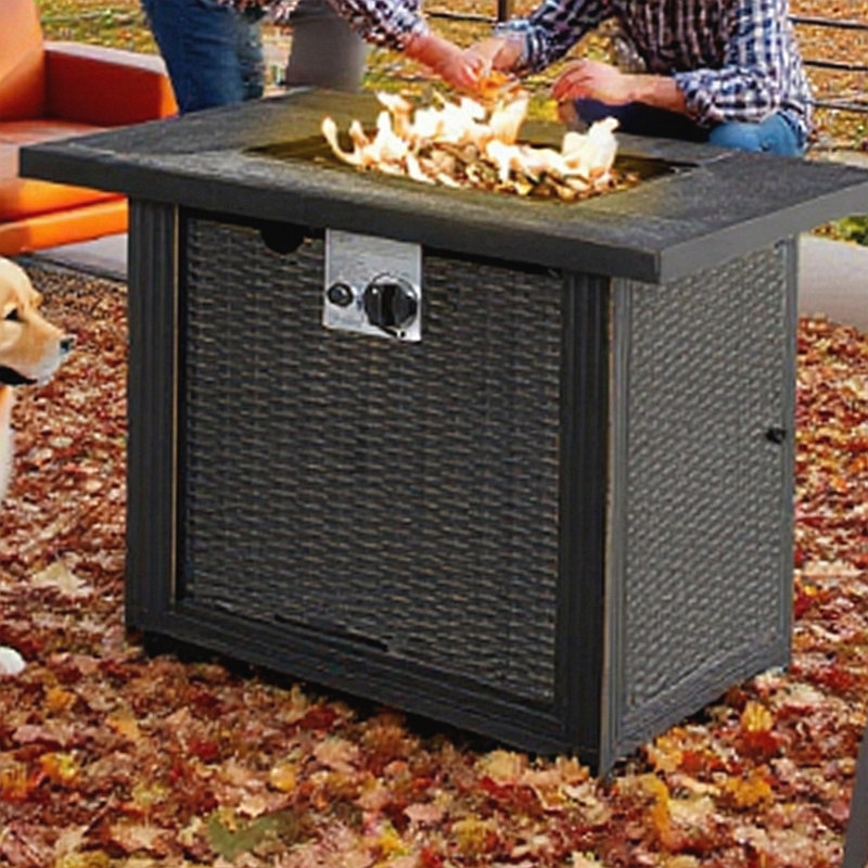 Outdoor Propane Gas Fire Pit Table with Auto-Ignition, Wicker-Effect Design, and Ceramic Top for Patio Use