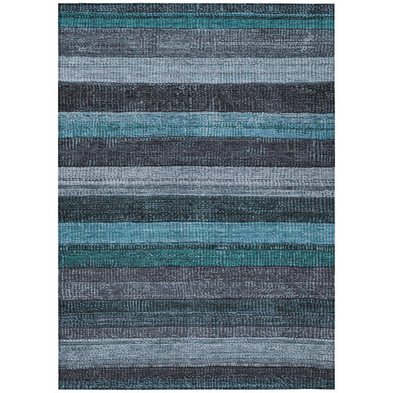 Machine Washable Indoor/Outdoor Xhevrie Teal Rug, Rectangle 8' x 10'
