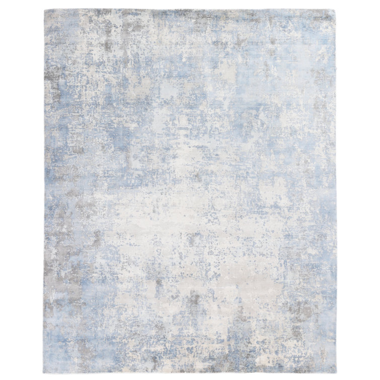 Murano Hand Knotted Silver/Blue Area Rug