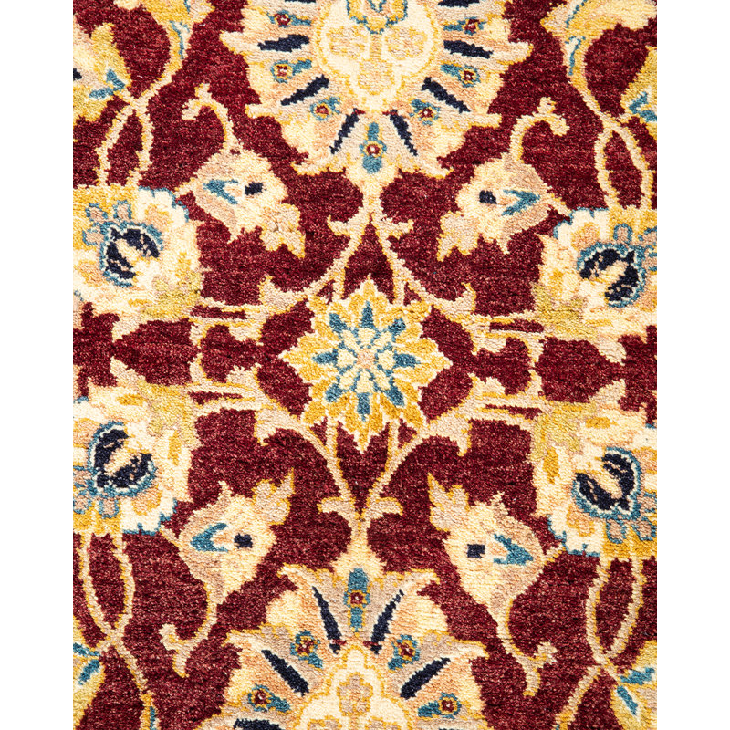 Tapis unique en laine noué à la main 4 pi 2 po x 6 pi 4 po nouvel âge Hayner - jaune / rouge / noir