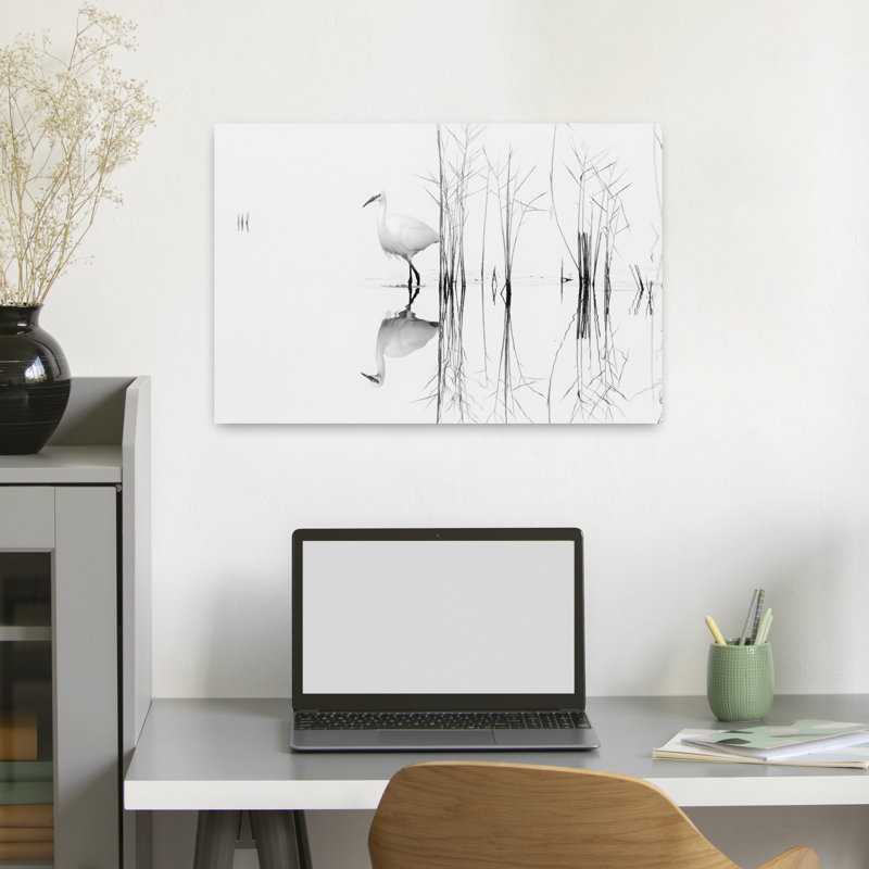 Art contemporain contemporain, paysage d'oiseaux minimalistes abstraits, H 16 po x l 24 po