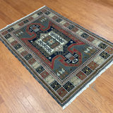 Tapis de zone en laine noué la à la main gris/saumon 4 pi 1 po x 6 pi one-of-kind Jevon