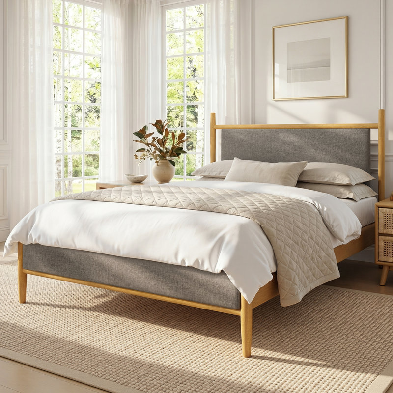 Mid-Century Upholstered Platform Bed, Full