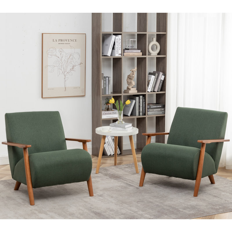 Upholstered Armchair, Green Linen