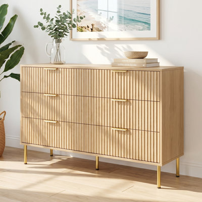 47" Wide 6 Drawer Double Dresser with Fluted Drawer Fronts