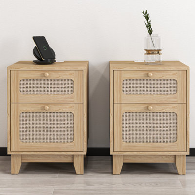 Kunkle Manufactured Wood Rattan Nightstand with charging station by Beachcrest Home