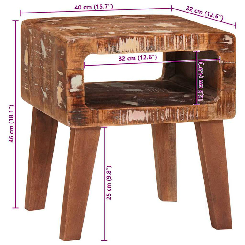 Solid Wood End Table, Distressed Brown