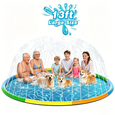 Très grand tapis d'arrosage 13 pi pour enfants et chiens, jeu d'eau extérieur épais