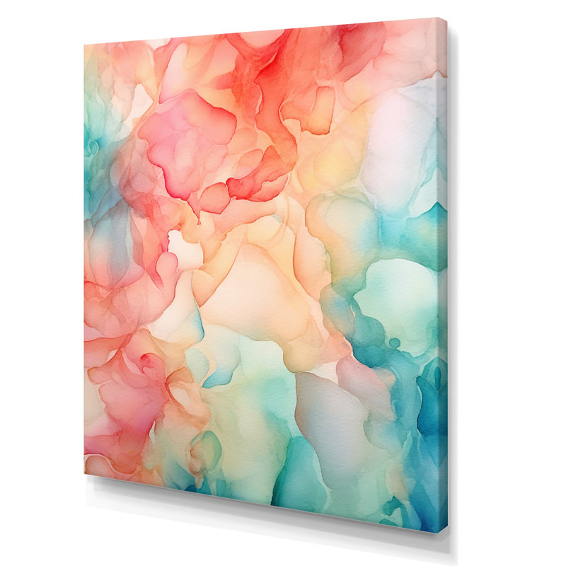 «Orange and Teal Enchanted Spills», art mural abstrait sur toile, Toile tendue, H 32 po x l 24 po x P 1 po