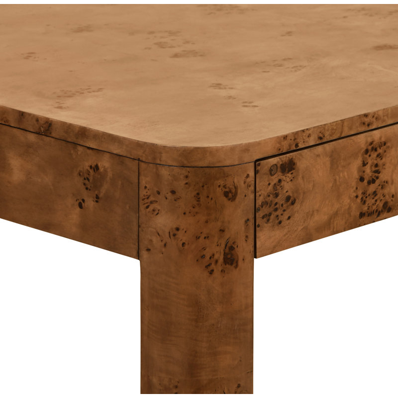 Square Two Drawer Curved Corner Game Table In Dark Burl Wood