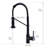 Black Kitchen Faucet, Pull Down Spray, Brass Construction, Single Handle, Temperature Control Sink Faucet With Out , Black, Brass, Hole Hot And Cold Valve