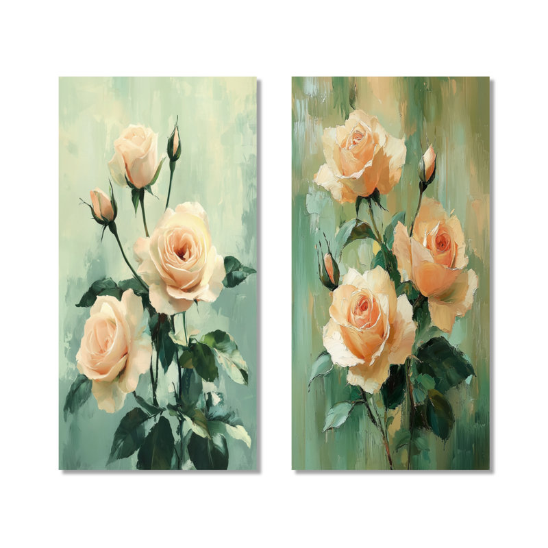 «Rose Green Garden Roses Serenity I», ensemble d'art mural en métal nature, 32" H x 32" W
