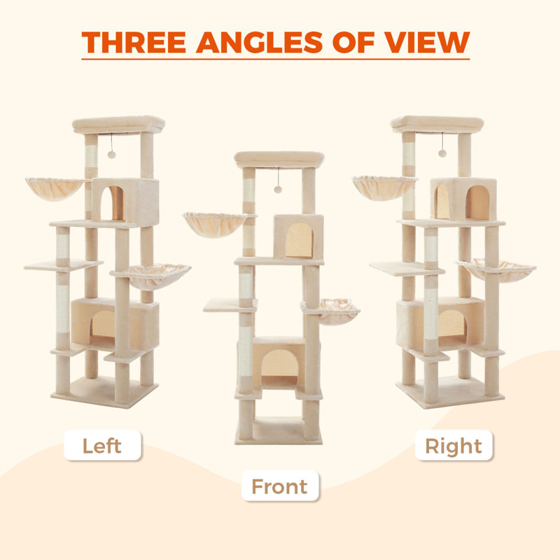 Beige 66" Sisal-Covered Cat Tower with Hammock and Condos