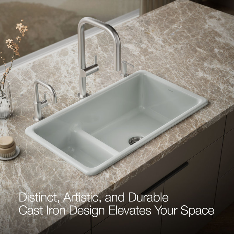 Iron Tones 33" L x 18.75" W Large/Medium Double-Bowl Kitchen Sink, Ice Grey