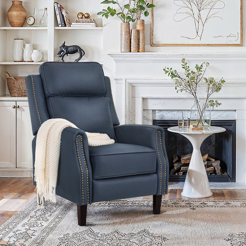 Fauteuil inclinable en cuir véritable à grain supérieur manuel H 43,7 po x l 28,7 po Evridiki, Marine