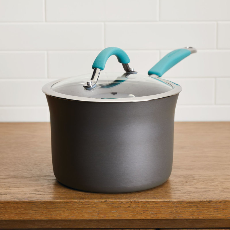 Rachael Ray Cucina Hard Anodized Nonstick Sauce Pan with Lid, 3-Quart, Agave Blue