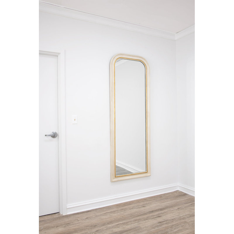 Isla Arch Wall Mirror, Antiqued White/Gold
